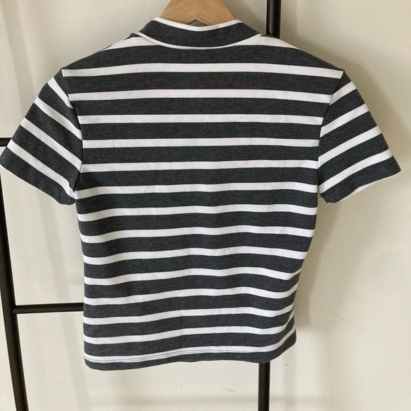 American Apparel Mock Turtleneck Crop Top Gray and White Stripes - Picture 2 of 3